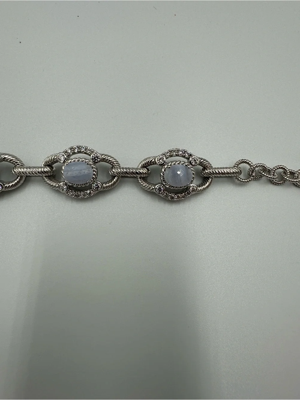 Judith Ripka 925 Sterling Silver Cable Links Toggle Stones CZ Bracelet